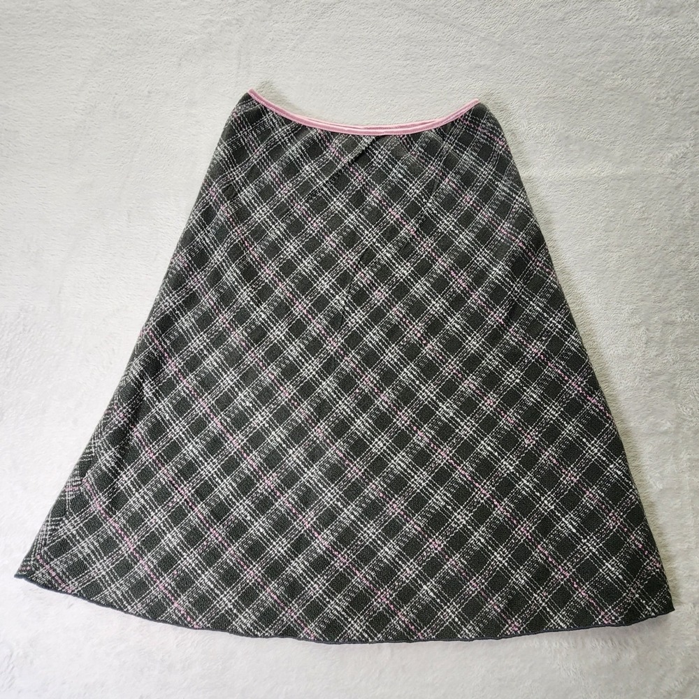 Plaid Tweed Midi Skirt Womens Medium Black Pink A-Line Y2K Grunge Coquette Retro - Picture 6 of 13